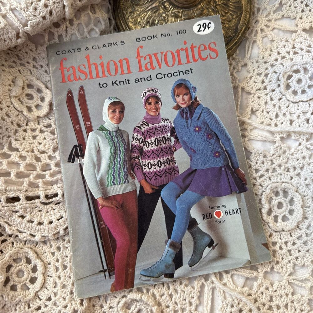 Vintage Coats & Clark Fashion Favorites Knit Crochet Book No 160 1960s 1965